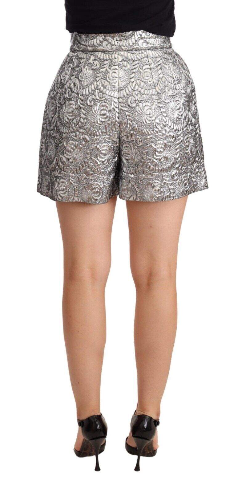 Dolce & Gabbana Silver Floral Brocade High Waist Shorts Dolce & Gabbana, feed-1, IT36 | XS, Shorts - Women - Clothing, Silver at SEYMAYKA