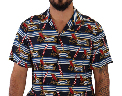 Dolce & Gabbana Multicolor Silk Beach Chair Short Sleeves Shirt #men, Dolce & Gabbana, feed-1, IT38 | XS, Multicolor, Shirts - Men - Clothing at SEYMAYKA