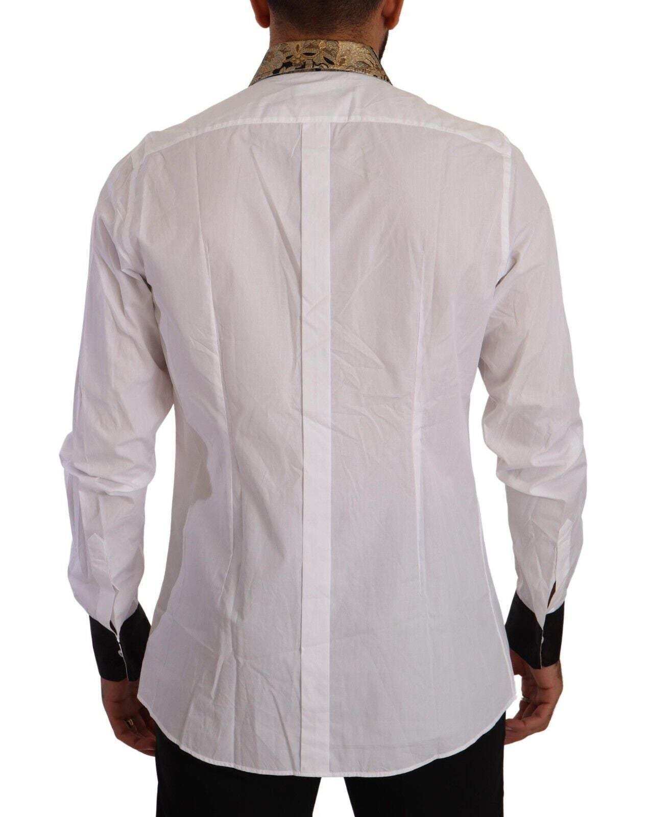Dolce & Gabbana White GOLD Cotton Jacquard Long Sleeves Shirt #men, Dolce & Gabbana, feed-1, IT42 | XL, Shirts - Men - Clothing, White at SEYMAYKA