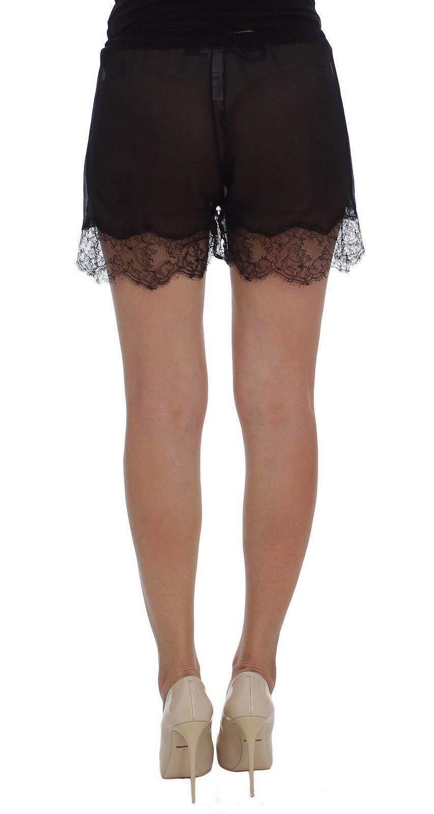 Dolce & Gabbana Black Floral Lace Silk Sleepwear Shorts #women, Black, Dolce & Gabbana, feed-agegroup-adult, feed-color-black, feed-gender-female, IT2 | S, IT3 | M, IT4 | L, Shorts - Women - Clothing, Women - New Arrivals at SEYMAYKA