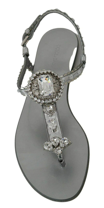 Dolce & Gabbana  Silver Crystal Sandals Flip Flops Shoes #women, Brand_Dolce & Gabbana, Catch, Category_Shoes, Dolce & Gabbana, EU36/US5.5, EU37/US6.5, EU38/US7.5, EU39/US8.5, EU40/US9.5, feed-agegroup-adult, feed-color-silver, feed-gender-female, feed-size-US5.5, feed-size-US6.5, feed-size-US8.5, feed-size-US9.5, Flat Shoes - Women - Shoes, Gender_Women, Kogan, Shoes - New Arrivals, Silver at SEYMAYKA