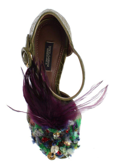 Dolce & Gabbana Green Leather Crystal Platform Sandal Shoes #women, Dolce & Gabbana, EU35/US4.5, EU36/US5.5, EU38.5/US8, EU38/US7.5, EU40/US9.5, feed-agegroup-adult, feed-color-green, feed-gender-female, Green, Sandals - Women - Shoes, Shoes - New Arrivals at SEYMAYKA