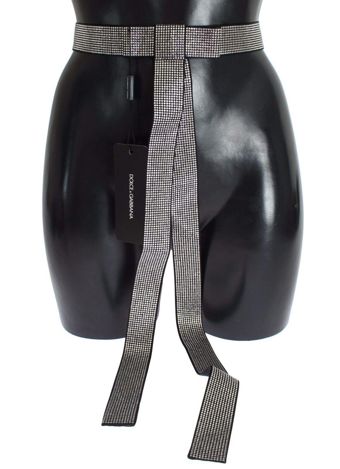 Dolce & Gabbana Black Silk Clear Crystal Bow Waist Belt #men, Accessories - New Arrivals, Belts - Men - Accessories, Black, Dolce & Gabbana, feed-agegroup-adult, feed-color-Black, feed-gender-male, S at SEYMAYKA