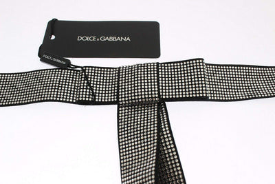 Dolce & Gabbana Black Silk Clear Crystal Bow Waist Belt #men, Accessories - New Arrivals, Belts - Men - Accessories, Black, Dolce & Gabbana, feed-agegroup-adult, feed-color-Black, feed-gender-male, S at SEYMAYKA