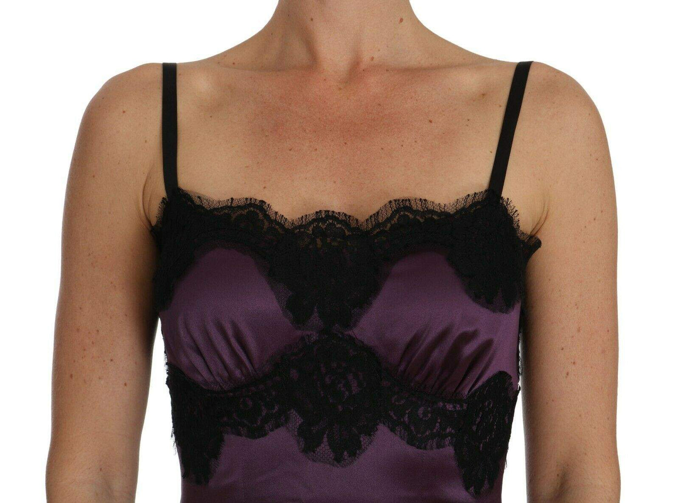 Dolce & Gabbana Purple Silk Stretch Black Lace A-Line Dress Dolce & Gabbana, Dresses - Women - Clothing, feed-agegroup-adult, feed-color-Purple, feed-gender-female, IT38|XS, IT40|S, Purple at SEYMAYKA