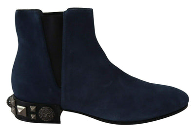 Dolce & Gabbana Blue Suede Embellished Studded Boots Shoes Blue, Boots - Women - Shoes, Dolce & Gabbana, EU38.5/US8, feed-agegroup-adult, feed-color-Blue, feed-gender-female at SEYMAYKA