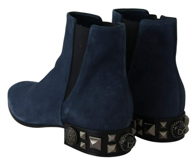 Dolce & Gabbana Blue Suede Embellished Studded Boots Shoes Blue, Boots - Women - Shoes, Dolce & Gabbana, EU38.5/US8, feed-agegroup-adult, feed-color-Blue, feed-gender-female at SEYMAYKA