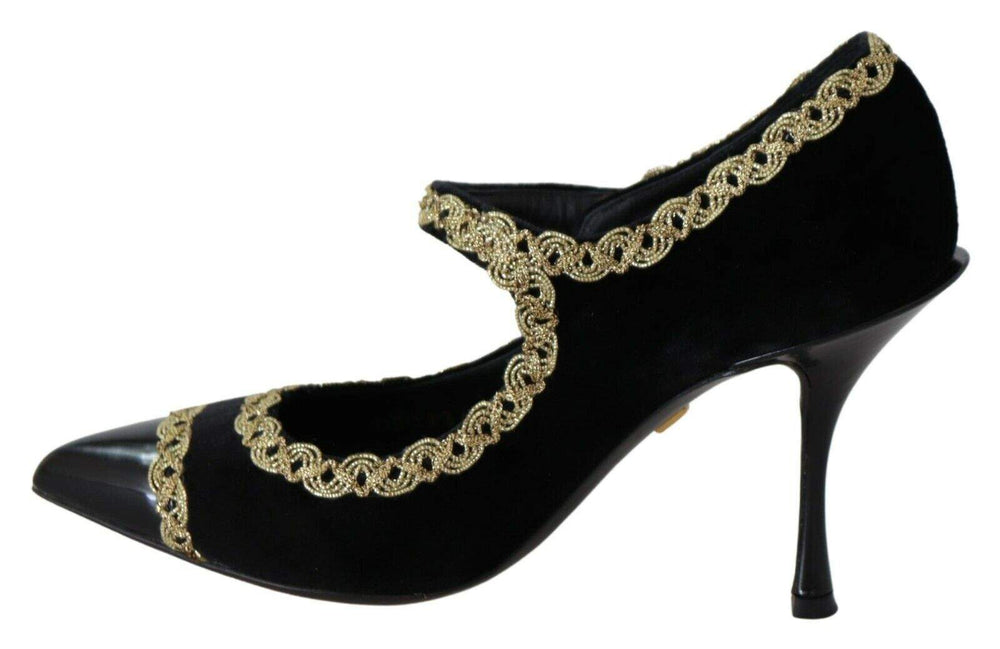 Dolce & Gabbana Black Embellished Velvet Mary Jane Pumps Shoes Black, Dolce & Gabbana, EU35/US4.5, feed-agegroup-adult, feed-color-Black, feed-gender-female, Pumps - Women - Shoes at SEYMAYKA