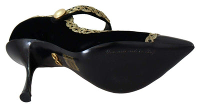 Dolce & Gabbana Black Embellished Velvet Mary Jane Pumps Shoes Black, Dolce & Gabbana, EU35/US4.5, feed-agegroup-adult, feed-color-Black, feed-gender-female, Pumps - Women - Shoes at SEYMAYKA