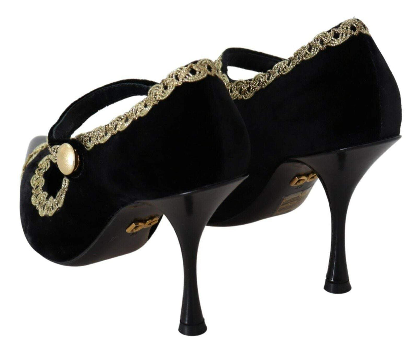 Dolce & Gabbana Black Embellished Velvet Mary Jane Pumps Shoes Black, Dolce & Gabbana, EU35/US4.5, feed-agegroup-adult, feed-color-Black, feed-gender-female, Pumps - Women - Shoes at SEYMAYKA