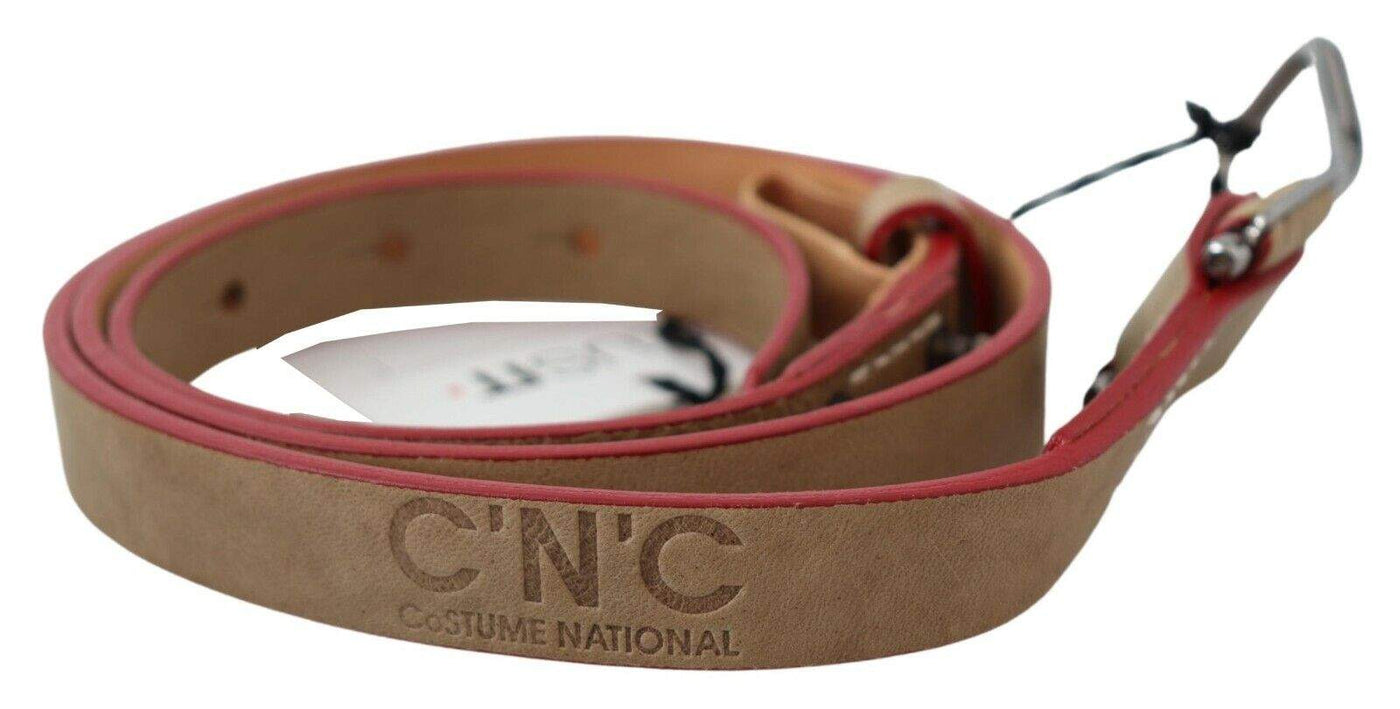 Costume National Beige Leather Silver Logo Buckle Waist Belt 85 cm / 34 Inches, Beige, Belts - Women - Accessories, Costume National, feed-agegroup-adult, feed-color-Beige, feed-gender-female at SEYMAYKA