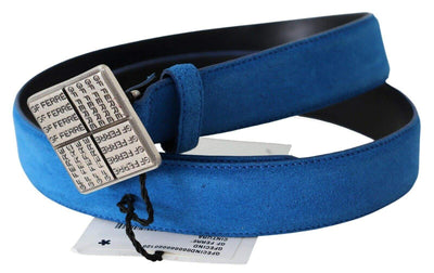 GF Ferre Blue Leather Silver Square Logo Buckle Waist Belt 85 cm / 34 Inches, Belts - Women - Accessories, Blue, feed-agegroup-adult, feed-color-Blue, feed-gender-female, GF Ferre at SEYMAYKA