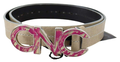 Costume National Beige Leather Pink Letter Logo Buckle Belt 80 cm / 32 Inches, Beige, Belts - Women - Accessories, Costume National, feed-agegroup-adult, feed-color-Beige, feed-gender-female at SEYMAYKA