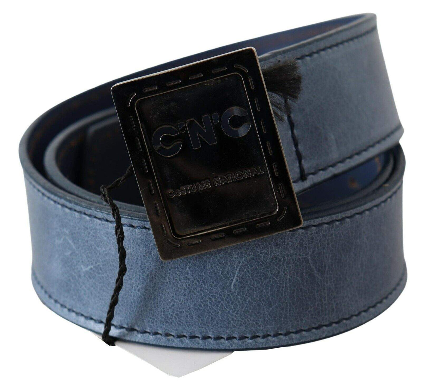 Costume National Blue Normal Leather Logo Buckle Belt 85 cm / 34 Inches, Belts - Women - Accessories, Blue, Costume National, feed-agegroup-adult, feed-color-Blue, feed-gender-female at SEYMAYKA