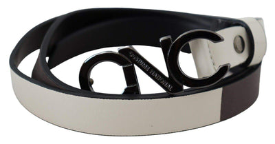 Costume National White Black Leather Letter Logo Buckle Belt 90 cm / 36 Inches, Belts - Women - Accessories, Costume National, feed-agegroup-adult, feed-color-White, feed-gender-female, White at SEYMAYKA