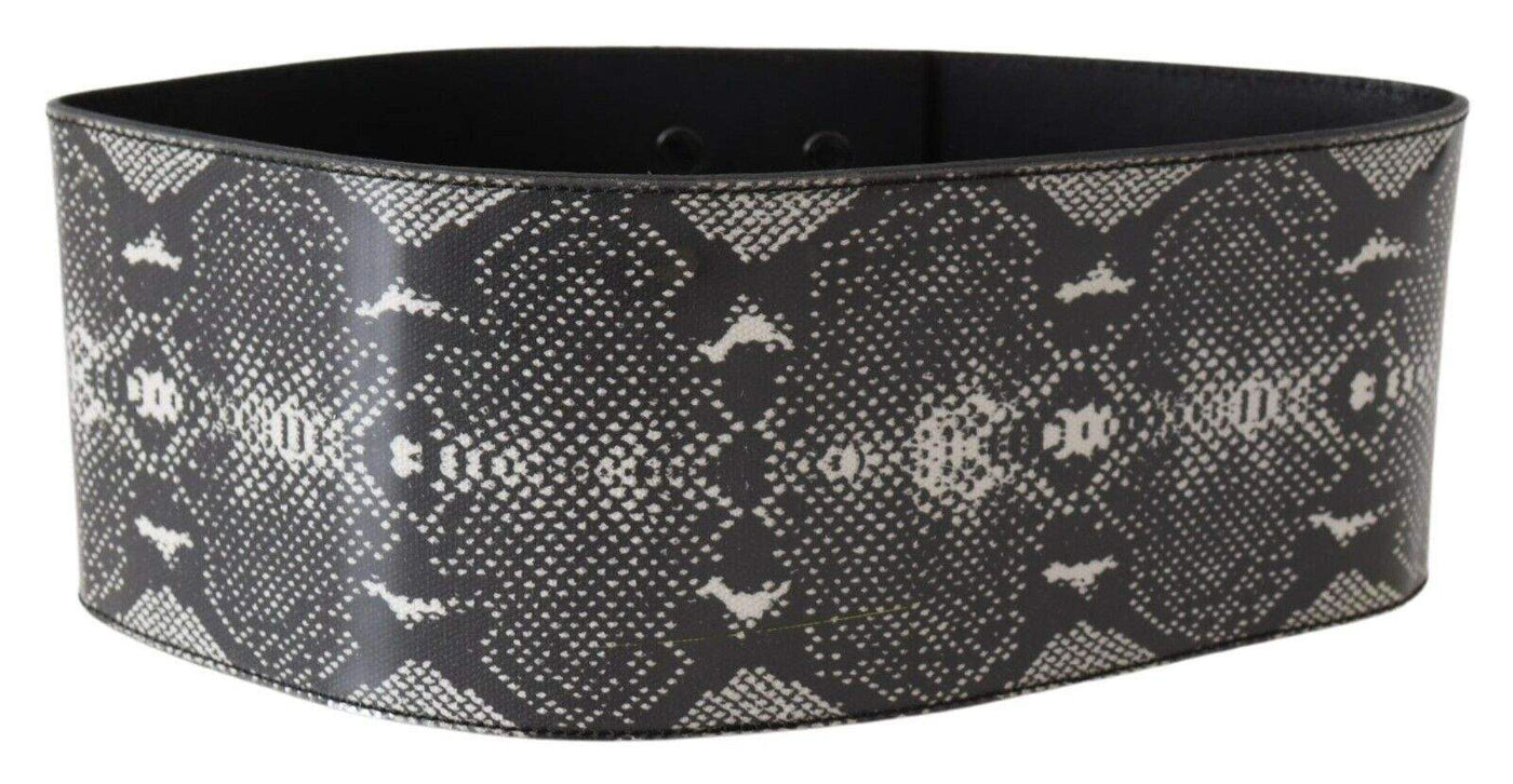 Ermanno Scervino Black Wide Leather Snakeskin Design Waist Belt 65 cm / 26 Inches, Belts - Women - Accessories, Black, Ermanno Scervino, feed-agegroup-adult, feed-color-Black, feed-gender-female at SEYMAYKA