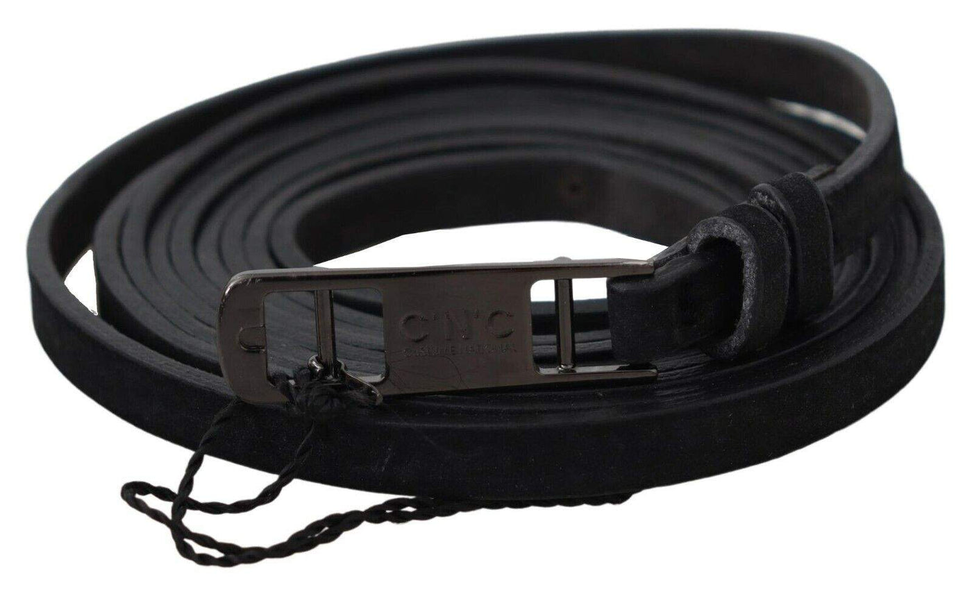 Costume National Black Leather Skinny Logo Buckle Belt 100 cm / 40 Inches, Belts - Women - Accessories, Black, Costume National, feed-agegroup-adult, feed-color-Black, feed-gender-female at SEYMAYKA