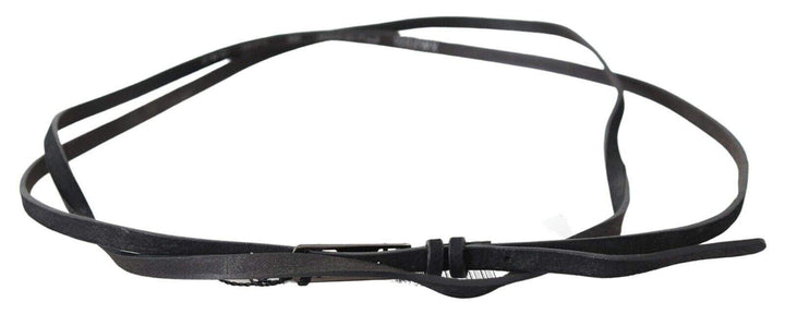 Costume National Black Leather Skinny Logo Buckle Belt 100 cm / 40 Inches, Belts - Women - Accessories, Black, Costume National, feed-agegroup-adult, feed-color-Black, feed-gender-female at SEYMAYKA