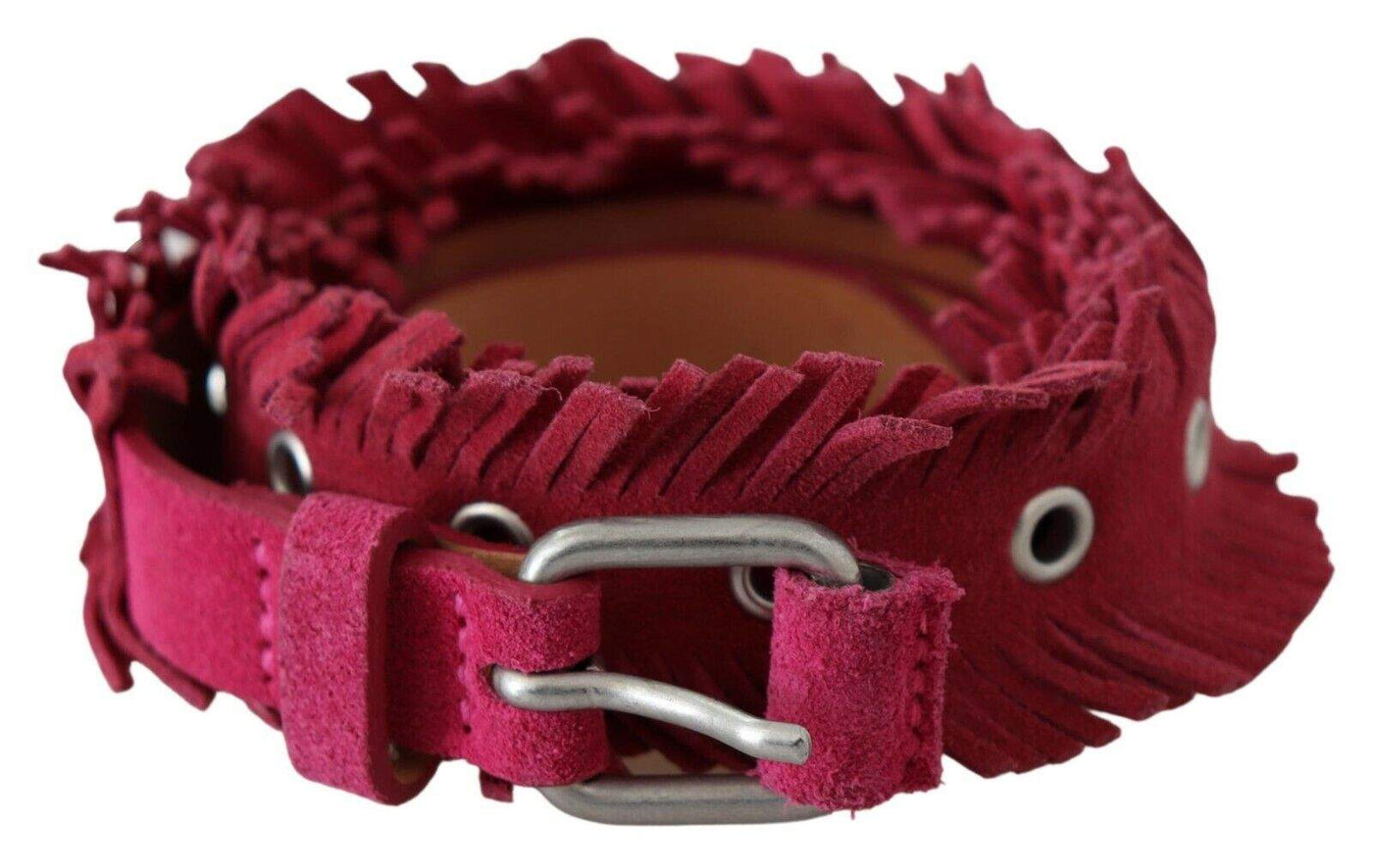 Ermanno Scervino Maroon Leather Fringes Silver Buckle Waist Belt 95 cm / 38 Inches, Belts - Women - Accessories, Ermanno Scervino, feed-agegroup-adult, feed-color-marrone, feed-gender-female, Marrone at SEYMAYKA
