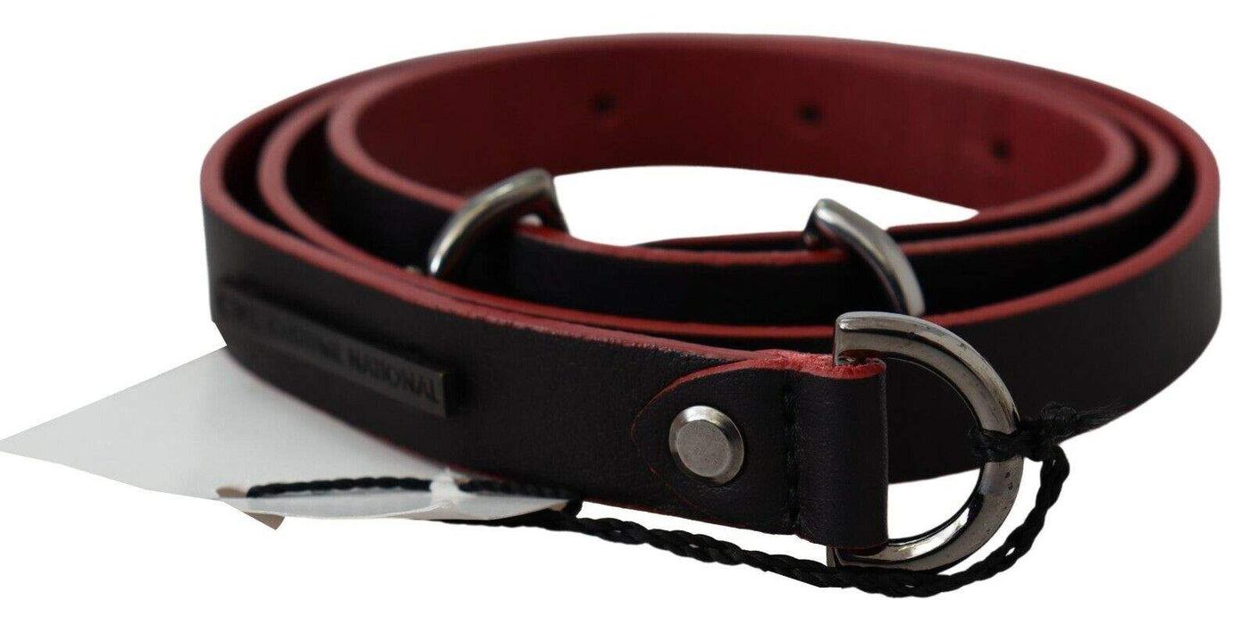 Costume National Black Red Skinny Leather Logo Belt 85 cm / 34 Inches, Belts - Women - Accessories, Black, Costume National, feed-agegroup-adult, feed-color-Black, feed-gender-female at SEYMAYKA