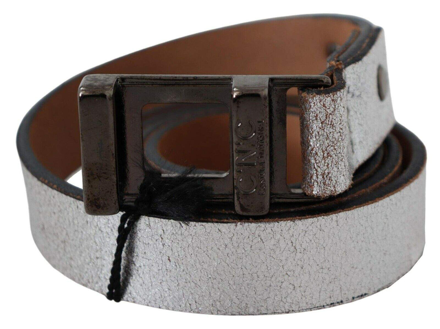 Costume National Brown Metallic Silver Leather Belt 85 cm / 34 Inches, Belts - Women - Accessories, Costume National, feed-agegroup-adult, feed-color-Silver, feed-gender-female, Silver at SEYMAYKA