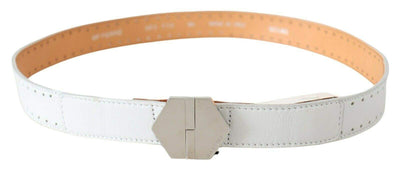 GF Ferre White Leather Hexagon Logo Buckle Waist Belt 85 cm / 34 Inches, Belts - Women - Accessories, feed-agegroup-adult, feed-color-White, feed-gender-female, GF Ferre, White at SEYMAYKA