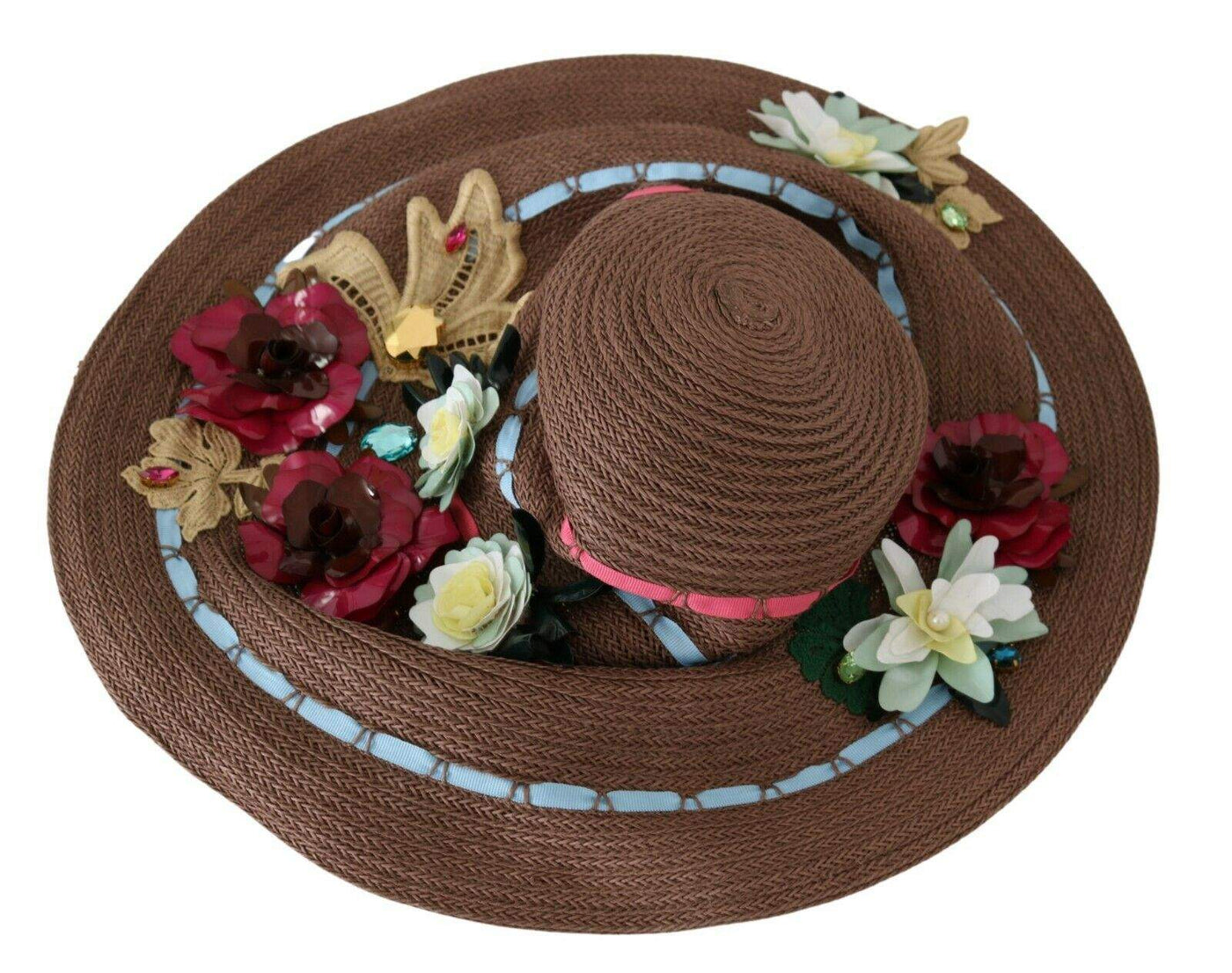 Dolce & Gabbana Brown Knitted Straw Floral Hat 56 cm|XS, Brown, Dolce & Gabbana, feed-agegroup-adult, feed-color-Brown, feed-gender-female, Hat - Women - Accessories at SEYMAYKA