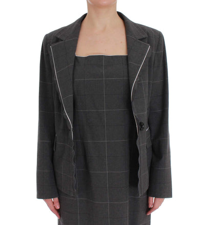 BENCIVENGA Gray Checkered Cotton Blazer Dress Set Suit BENCIVENGA, feed-agegroup-adult, feed-color-Gray, feed-gender-female, Gray, IT50 | XXL, Suits & Blazers - Women - Clothing at SEYMAYKA