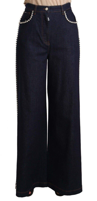 Dolce & Gabbana Dark Blue Crystal Embellished Flare Jeans Blue, Dolce & Gabbana, feed-agegroup-adult, feed-color-Blue, feed-gender-female, IT46 | L, Jeans & Pants - Women - Clothing at SEYMAYKA