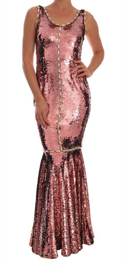 Dolce & Gabbana Pink Sequined Sheath Crystal Dress Gown Dolce & Gabbana, Dresses - Women - Clothing, feed-agegroup-adult, feed-color-Pink, feed-gender-female, IT40|S, Pink at SEYMAYKA