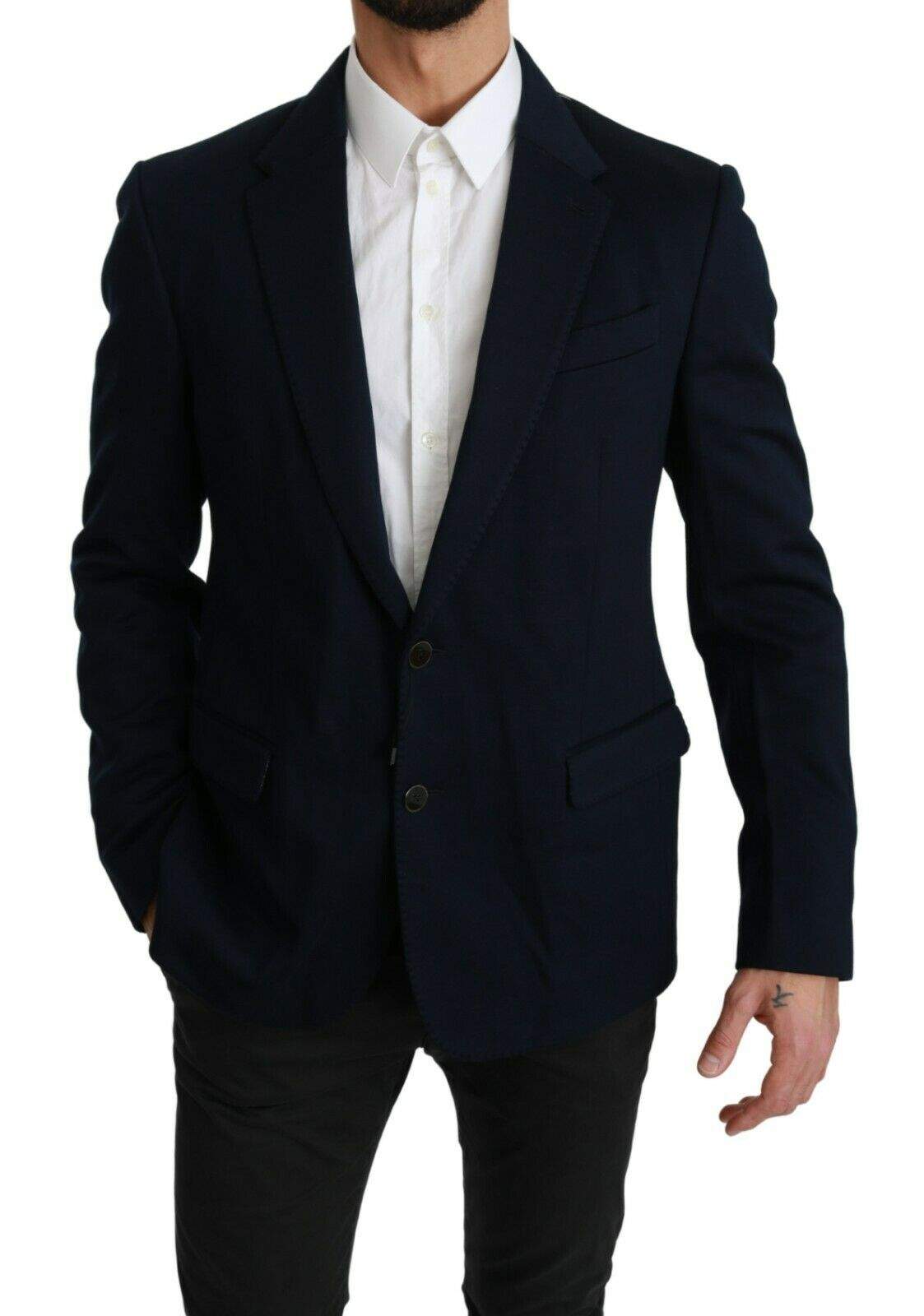 Dolce & Gabbana Blue Solid Cotton Silk Stretch Jacket Blazer #men, Blazers - Men - Clothing, Blue, Dolce & Gabbana, feed-agegroup-adult, feed-color-Blue, feed-gender-male, IT52 | XL at SEYMAYKA