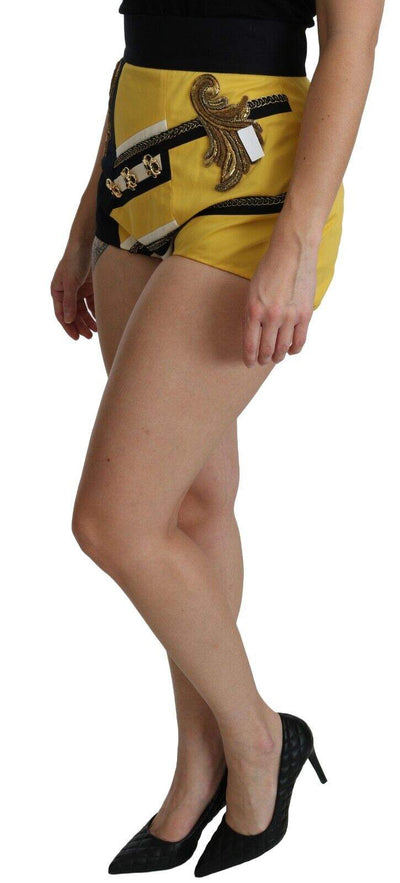 Dolce & Gabbana Yellow Black Cotton Jewelled Hot Pants Shorts Dolce & Gabbana, feed-agegroup-adult, feed-color-Yellow, feed-gender-female, IT36 | XS, IT38|XS, IT40|S, IT46 | L, Skirts - Women - Clothing, Yellow at SEYMAYKA