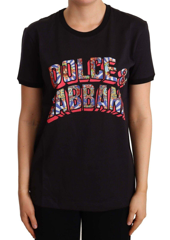 Dolce & Gabbana Black Cotton Large Print Top Crewneck T-shirt Black, Dolce & Gabbana, feed-agegroup-adult, feed-color-Black, feed-gender-female, IT44|L, Tops & T-Shirts - Women - Clothing at SEYMAYKA
