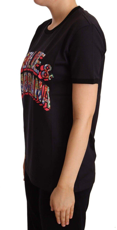 Dolce & Gabbana Black Cotton Large Print Top Crewneck T-shirt Black, Dolce & Gabbana, feed-agegroup-adult, feed-color-Black, feed-gender-female, IT44|L, Tops & T-Shirts - Women - Clothing at SEYMAYKA