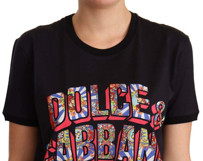 Dolce & Gabbana Black Cotton Large Print Top Crewneck T-shirt Black, Dolce & Gabbana, feed-agegroup-adult, feed-color-Black, feed-gender-female, IT44|L, Tops & T-Shirts - Women - Clothing at SEYMAYKA