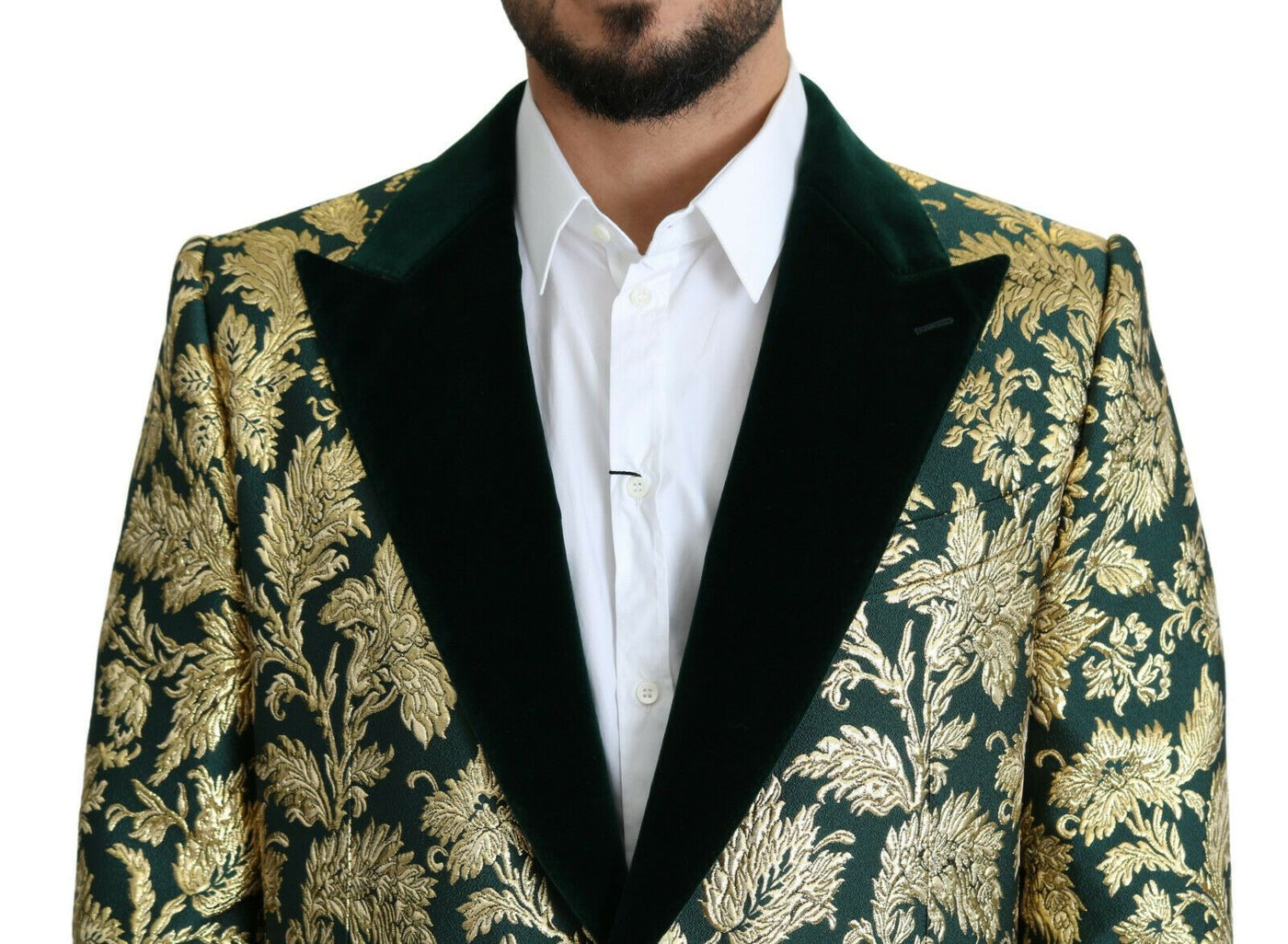 DOLCE & GABBANA Jacket SICILIA Green Gold Jacquard Long Coat