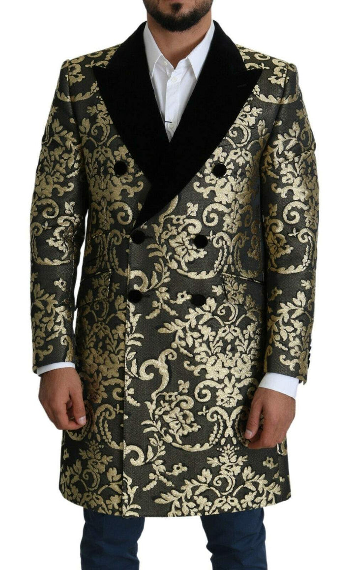 Dolce & Gabbana Black Gold Jacquard Long Coat SICILIA Jacket #men, Blazers - Men - Clothing, Dolce & Gabbana, feed-1, Gold Black, IT46 | S, IT50 | L, IT52 | XL at SEYMAYKA