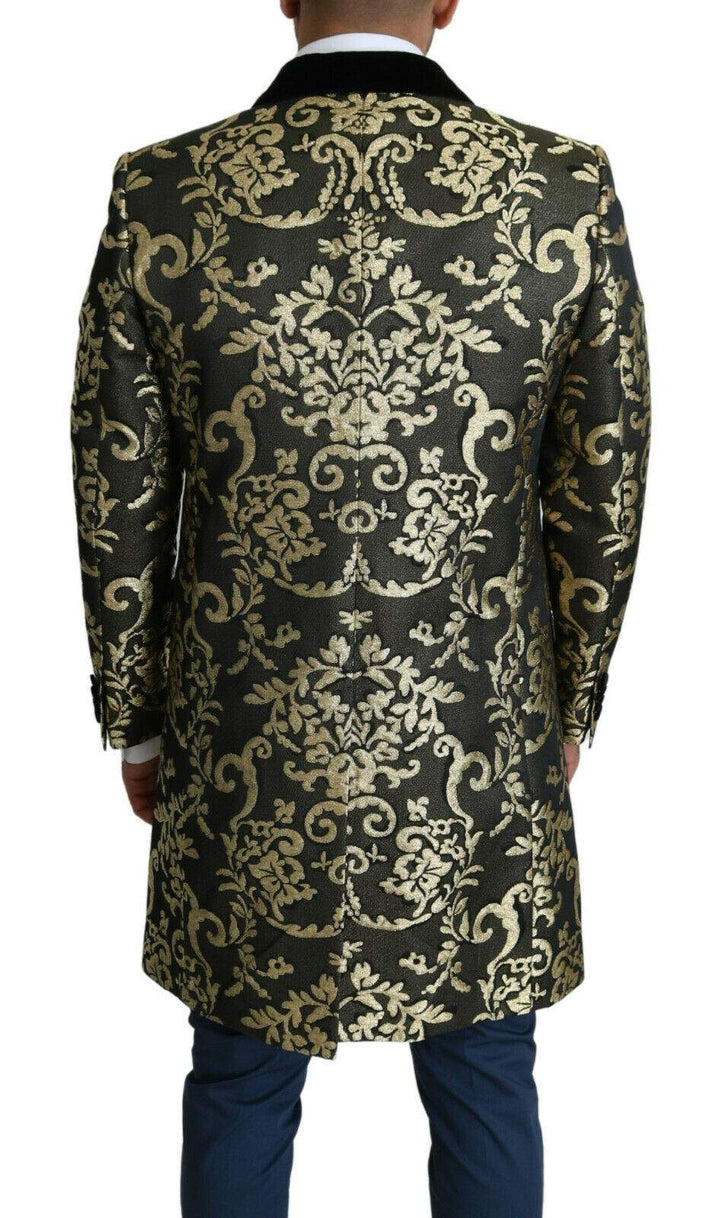 Dolce & Gabbana Black Gold Jacquard Long Coat SICILIA Jacket #men, Blazers - Men - Clothing, Dolce & Gabbana, feed-1, Gold Black, IT46 | S, IT50 | L, IT52 | XL at SEYMAYKA