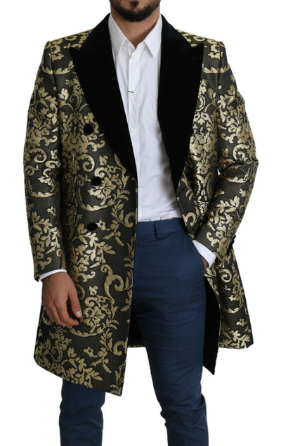 Dolce & Gabbana Black Gold Jacquard Long Coat SICILIA Jacket #men, Blazers - Men - Clothing, Dolce & Gabbana, feed-1, Gold Black, IT46 | S, IT50 | L, IT52 | XL at SEYMAYKA