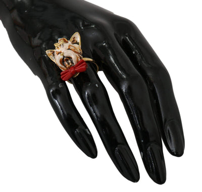 Dolce & Gabbana Beige Dog Pet Branded Accessory Gold Brass Resin Ring Beige, Dolce & Gabbana, EU54 | US7, feed-1, Rings - Women - Jewelry at SEYMAYKA