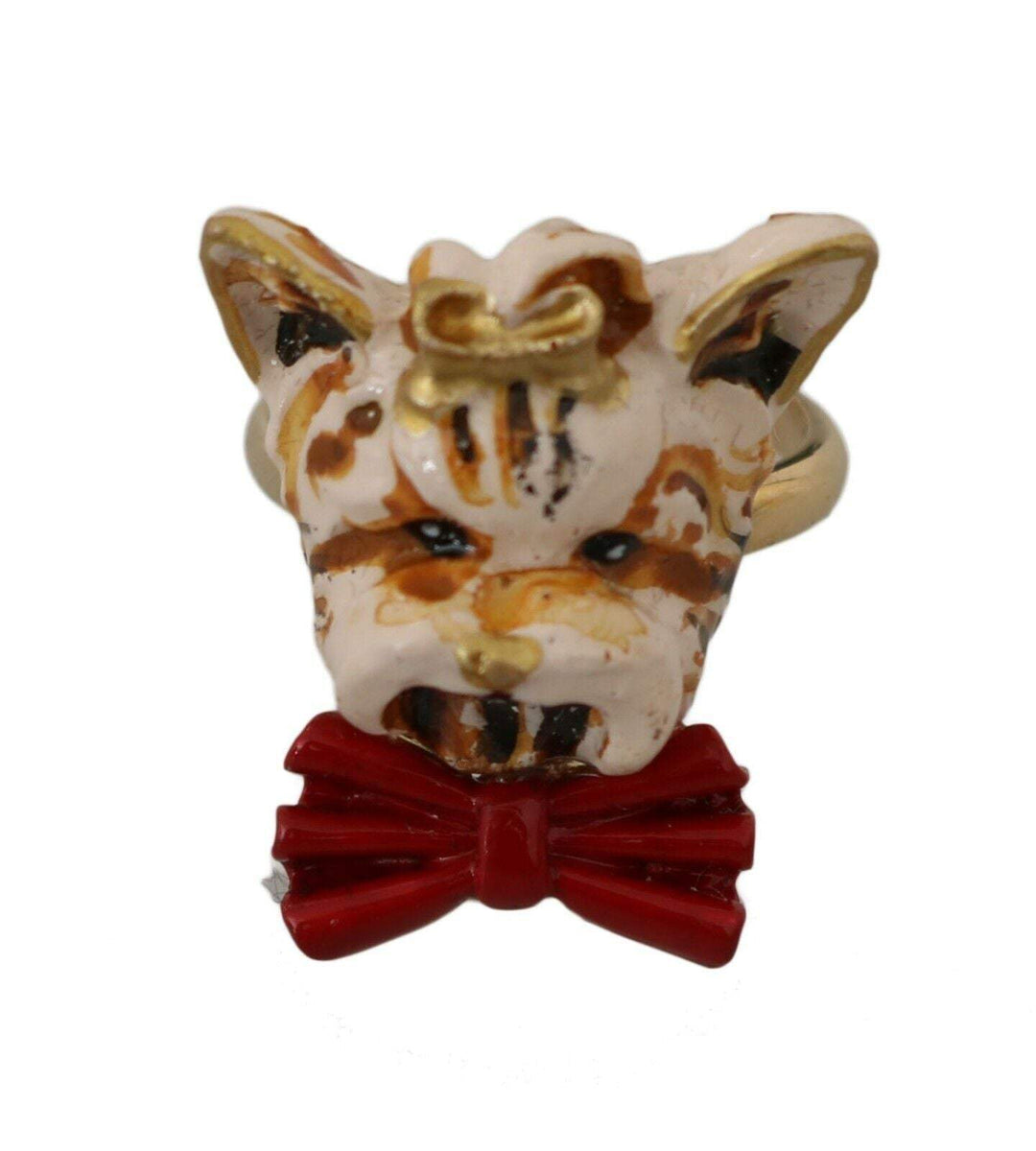 Dolce & Gabbana Beige Dog Pet Branded Accessory Gold Brass Resin Ring Beige, Dolce & Gabbana, EU54 | US7, feed-1, Rings - Women - Jewelry at SEYMAYKA