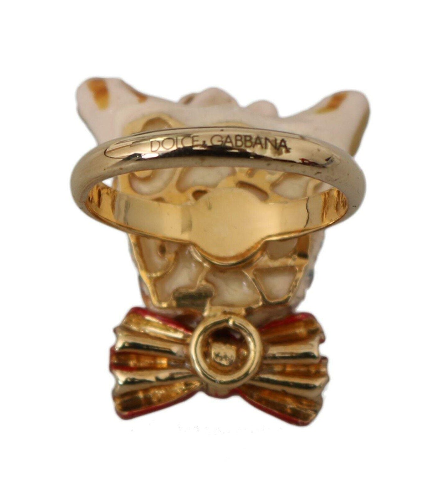 Dolce & Gabbana Beige Dog Pet Branded Accessory Gold Brass Resin Ring Beige, Dolce & Gabbana, EU54 | US7, feed-1, Rings - Women - Jewelry at SEYMAYKA