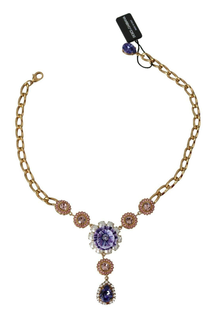 Dolce & Gabbana Pink Gold Brass Crystal Purple Pearl Pendants Dolce & Gabbana, Earrings - Women - Jewelry, feed-1, Gold at SEYMAYKA
