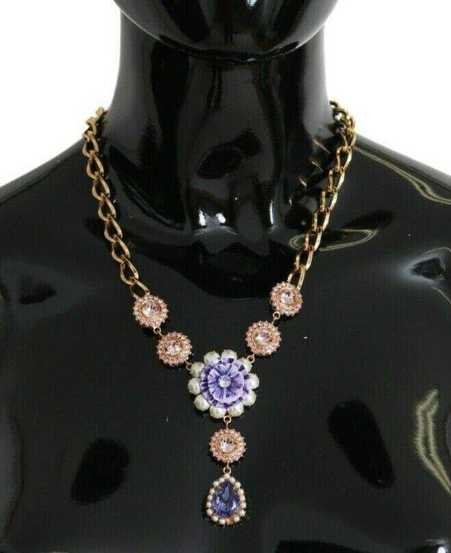 Dolce & Gabbana Pink Gold Brass Crystal Purple Pearl Pendants Dolce & Gabbana, Earrings - Women - Jewelry, feed-1, Gold at SEYMAYKA