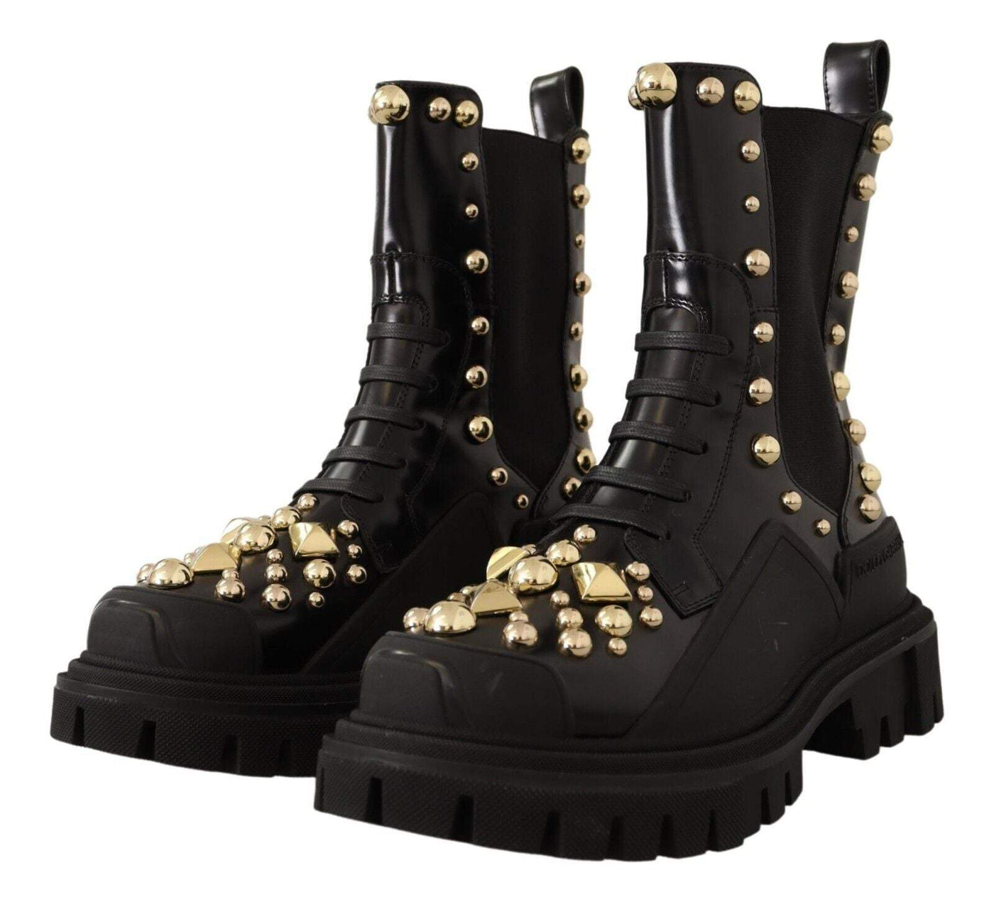 Dolce & Gabbana Black Leather Studded Combat Boots Black, Boots - Women - Shoes, Dolce & Gabbana, EU35.5/US5, EU36.5/US6, EU36/US5.5, EU37.5/US7, EU37/US6.5, EU38/US7.5, EU40/US9.5, EU41/US10.5, feed-1 at SEYMAYKA