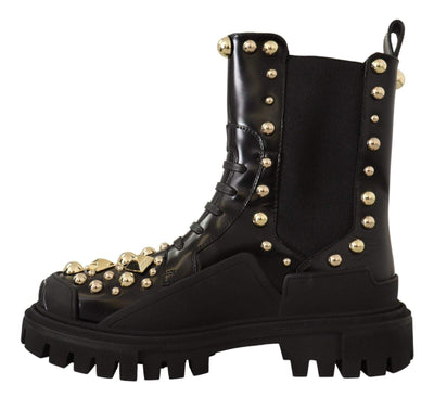 Dolce & Gabbana Black Leather Studded Combat Boots Black, Boots - Women - Shoes, Dolce & Gabbana, EU35.5/US5, EU36.5/US6, EU36/US5.5, EU37.5/US7, EU37/US6.5, EU38/US7.5, EU40/US9.5, EU41/US10.5, feed-1 at SEYMAYKA