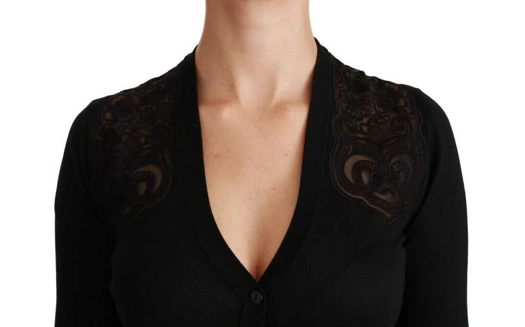 Dolce & Gabbana Black Lace Sweater Cardigan Sweater Black, Dolce & Gabbana, feed-1, IT36 | XS, IT38|XS, IT40|S, Sweaters - Women - Clothing at SEYMAYKA