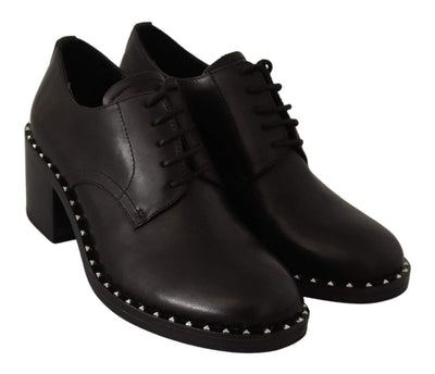 ASH Black Leather Block Mid Heels Lace Up Studs Shoes ASH, Black, EU37/US6.5, feed-1, Pumps - Women - Shoes at SEYMAYKA
