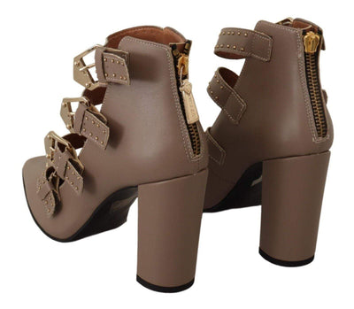 MY TWIN Brown Leather Block Heels Multi Buckle Pumps Brown, EU37/US6.5, feed-1, MY TWIN, Pumps - Women - Shoes at SEYMAYKA