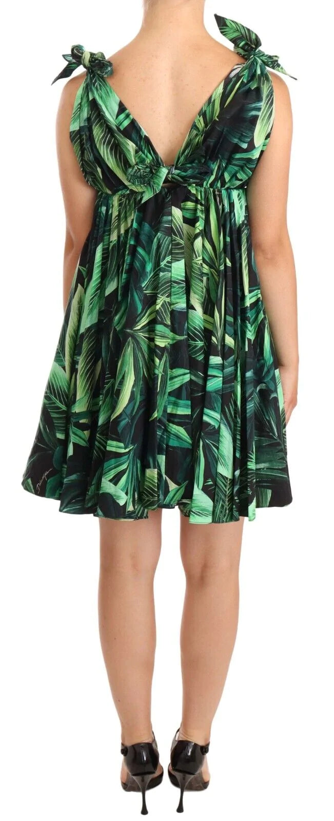 Dolce & Gabbana Green Leaves Print Cotton Flared Mini Dress Dolce & Gabbana, Dresses - Women - Clothing, feed-1, Green, IT36 | XS, IT38|XS, IT40|S, IT42|M at SEYMAYKA
